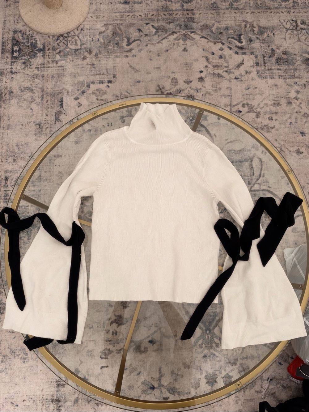 Maeve Anthropologie White Turtleneck Bell Sleeve Bow Sweater M